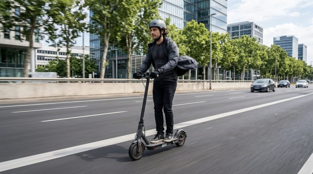 Elektromos roller sebességtesztje 20 és 25 km/h mellett, a hatótáv változásának szemléltetésével